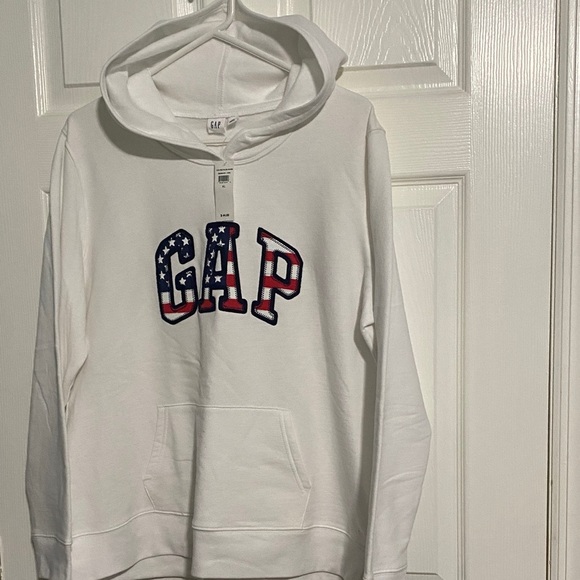 GAP Classic Style White Hoodie Flag Logo Kangaroo Pocket Size XL - Picture 4 of 7